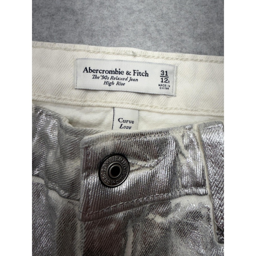 Abercrombie & Fitch 90s Relaxed High Rise Jeans Womens 31 12R Silver Metallic - Picture 5 of 15